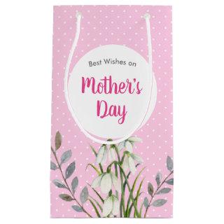 For Mothers Day White Snowdrops Pink Polka Dots Small Gift Bag