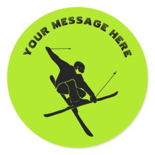 For Skiers, Ski Trick Graphic Lime Green Classic Round Sticker