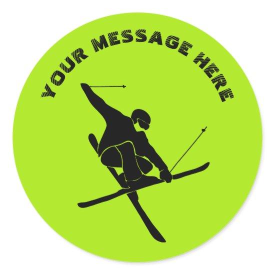 For Skiers, Ski Trick Graphic Lime Green Classic Round Sticker