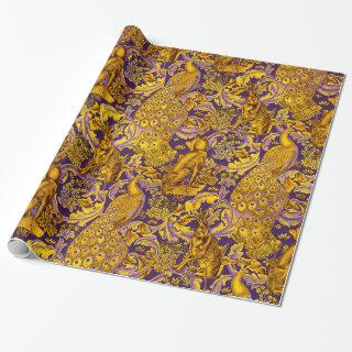 FOREST ANIMALS,FOX,PEACOCK,HARE,Gold Purple Floral