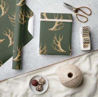 Forest Green Antlers Pattern Masculine Gift