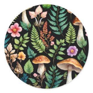 Forest Mushroom Fern Pattern Woodland Art Classic Round Sticker