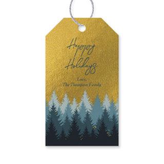 Forest Trees Golden Landscape Happy Holidays Gift Tags