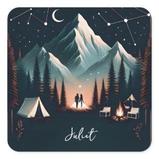 Forest Wood Sky Tree Fire Camping Bridal Shower Square Sticker