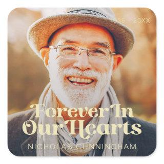 Forever In Our Hearts Elegant Photo Memorial Square Sticker