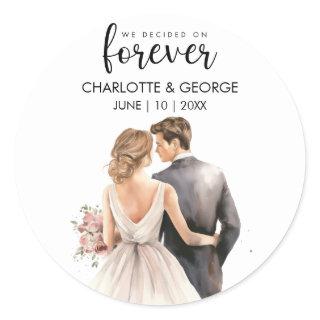 Forever Wedding Bride Groom Back Watercolor  Classic Round Sticker