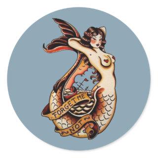 Forget me not - Vintage mermaid tattoo art  Classic Round Sticker