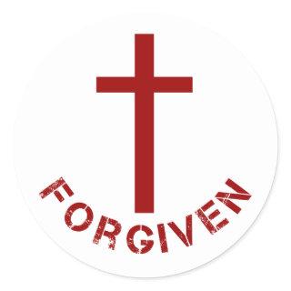 Forgiven Red Cross and Text Christian Design Classic Round Sticker