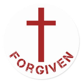 Forgiven Red Cross and Text Christian Design Classic Round Sticker