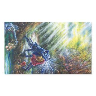FORGOTTEN ROSE Fighting Knights,Money and Devil Rectangular Sticker