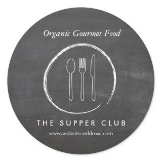 FORK SPOON KNIFE CHALKBOARD Food and Catering Classic Round Sticker