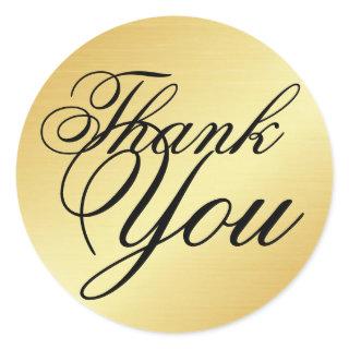 Formal and Elegant Gold and Black Thank You Classic Round Sticker