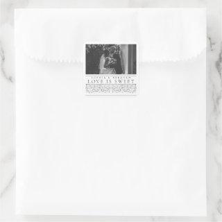 Formal Scrolling Leaves Photo Love is Sweet Square Sticker