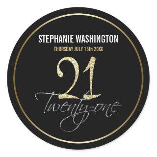 Formal Silver, Black & Gold 21st Birthday Party Classic Round Sticker