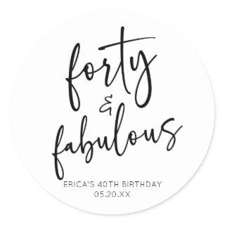 Forty & Fabulous Minimal 40th Birthday Party Classic Round Sticker