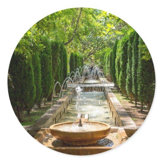 Fountain in Almudaina Gardens - Palma de Mallorca Classic Round Sticker