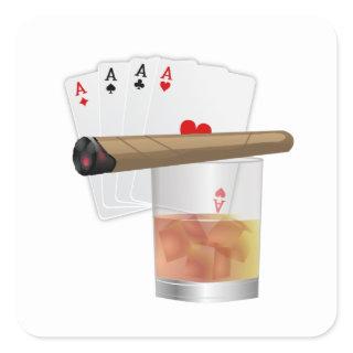 Four Aces, A Drink and A Cigar Square Sticker