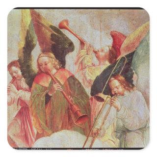 Four angels playing instruments square sticker