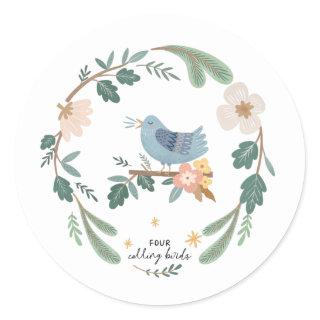 Four Calling Birds 12 Days of Christmas Folk Classic Round Sticker
