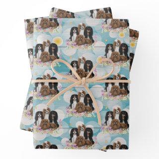 Four Cavalier King Charles Spaniels in Flowers   Sheets