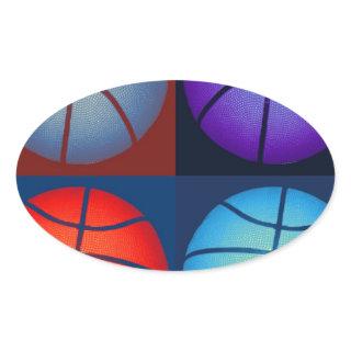 Four Color Pop Art Basketball Oval Sticker