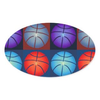 Four Color Pop Art Basketball Oval Sticker