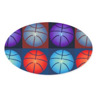 Four Color Pop Art Basketball Oval Sticker