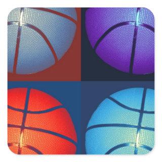 Four Color Pop Art Basketball Square Sticker