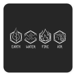 Four Elements Of Nature Design Earth Water Fire Square Sticker