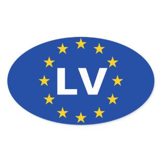 FOUR Latvia "LV" European Union Flag Oval Sticker