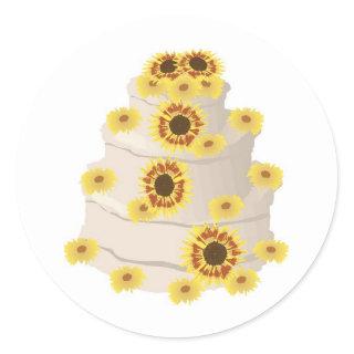 Four Tiered Wedding Cake with Sunflower Trim Classic Round Sticker
