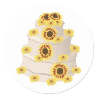 Four Tiered Wedding Cake with Sunflower Trim Classic Round Sticker