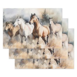 “Four Wild Mustangs” Dusty Western Watercolour  Sheets