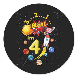 Fourth Birthday Blast Off 4 Astronaut Rocket Classic Round Sticker