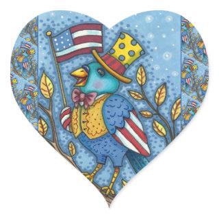 FOURTH OF JULY BLUEBIRD TWEET, AMERICAN FLAG USA HEART STICKER