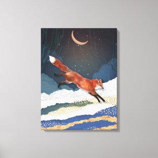 Fox And Moon Magical Fairytale Landscape Painting Canvas Print