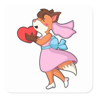 Fox as Bride with Dress & Heart Square Sticker