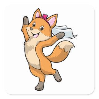 Fox as Bride with Veil & Heart Square Sticker