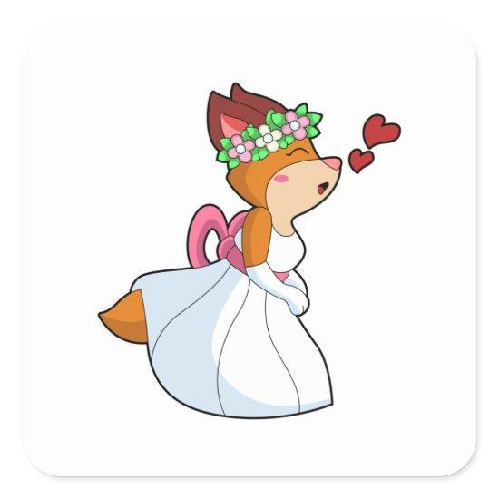 Fox as Bride with with Wedding dress & Flower wrea Square Sticker