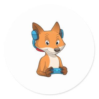 Fox as Gamer with Joystick Classic Round Sticker