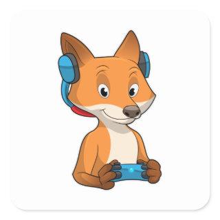 Fox as Gamer with Joystick Square Sticker