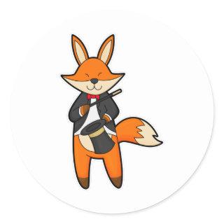 Fox as Magician with Magic wand & Hat Classic Round Sticker