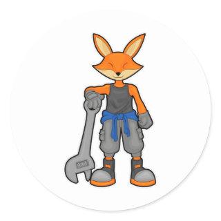 Fox as Mechanic with Spanner Classic Round Sticker