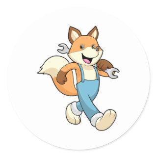 Fox as Mechanic with Wrench Classic Round Sticker