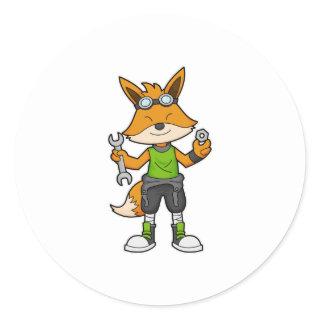 Fox as Mechanic with Wrench & Nut Classic Round Sticker