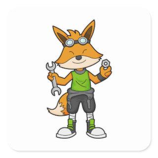 Fox as Mechanic with Wrench & Nut Square Sticker