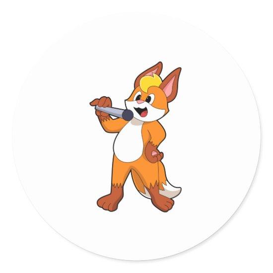 Fox as Singer with Microphone Classic Round Sticker
