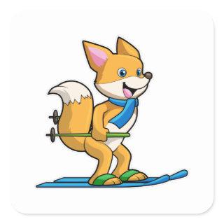 Fox as Skier with Ski & Ski poles Square Sticker