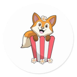 Fox at Eating with Popcorn Classic Round Sticker