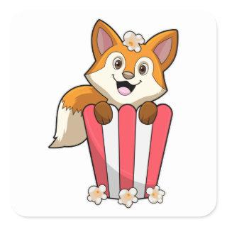 Fox at Eating with Popcorn Square Sticker
